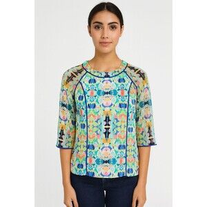 Milly of New York Women’s Ikat Print Zip Back Top Size 8 70s Inspired